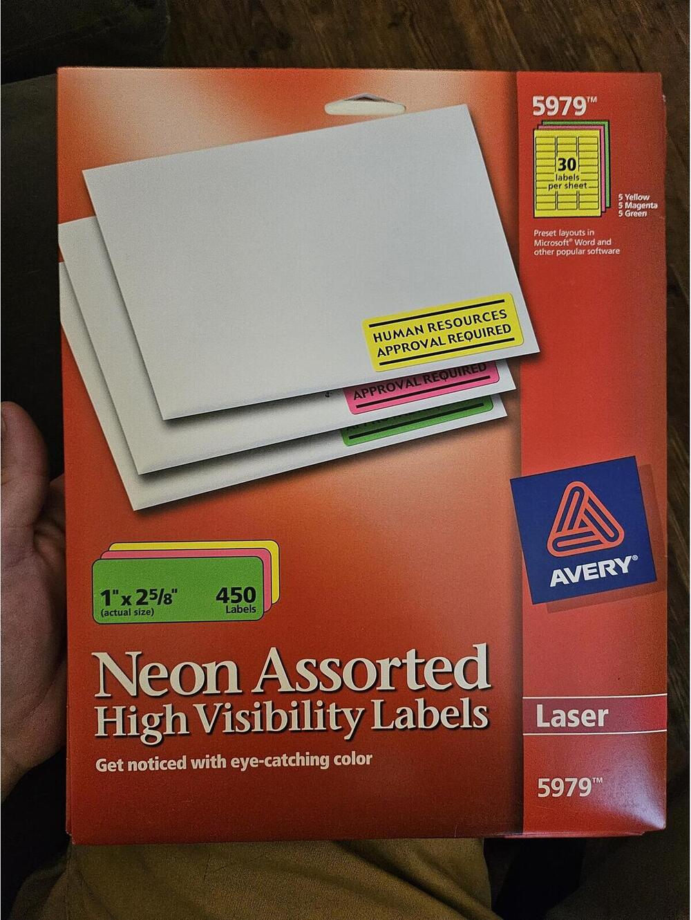 Avery High-Visibility Neon Laser Labels, 1 x 2-5/8, 450 Laser Labels (AVE5979)